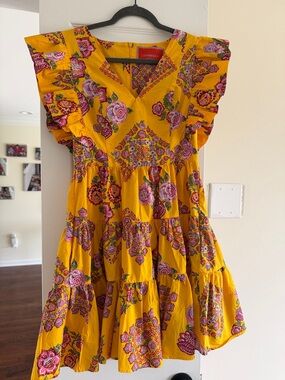 LA DoubleJ Bright Yellow Floral Ruffle Mini Dress
